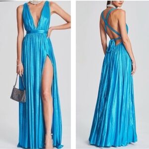 Retrofete Tova Dress in Aqua Blue Size Large Metallic
